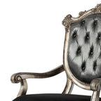 Set of Two Dark Gray And Platinum Tufted Fabric And Solid Wood King Louis Back Dining Arm Chairs