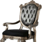 Set of Two Dark Gray And Platinum Tufted Fabric And Solid Wood King Louis Back Dining Arm Chairs