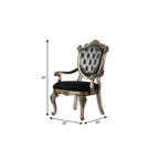 Set of Two Dark Gray And Platinum Tufted Fabric And Solid Wood King Louis Back Dining Arm Chairs