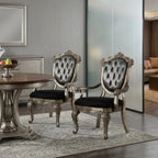 Set of Two Dark Gray And Platinum Tufted Fabric And Solid Wood King Louis Back Dining Arm Chairs