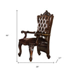Set of Two Light Brown And Redwood Tufted Fabric And Faux Leather And Solid Wood Wing Back Dining Arm Chairs