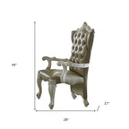 Set of Two Gray And Bone Tufted Faux Leather And Wood Wing Back Dining Arm Chairs
