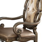 Set of Two Tufted Oak Upholstered Faux Leather And Solid Wood Dining Side Chairs