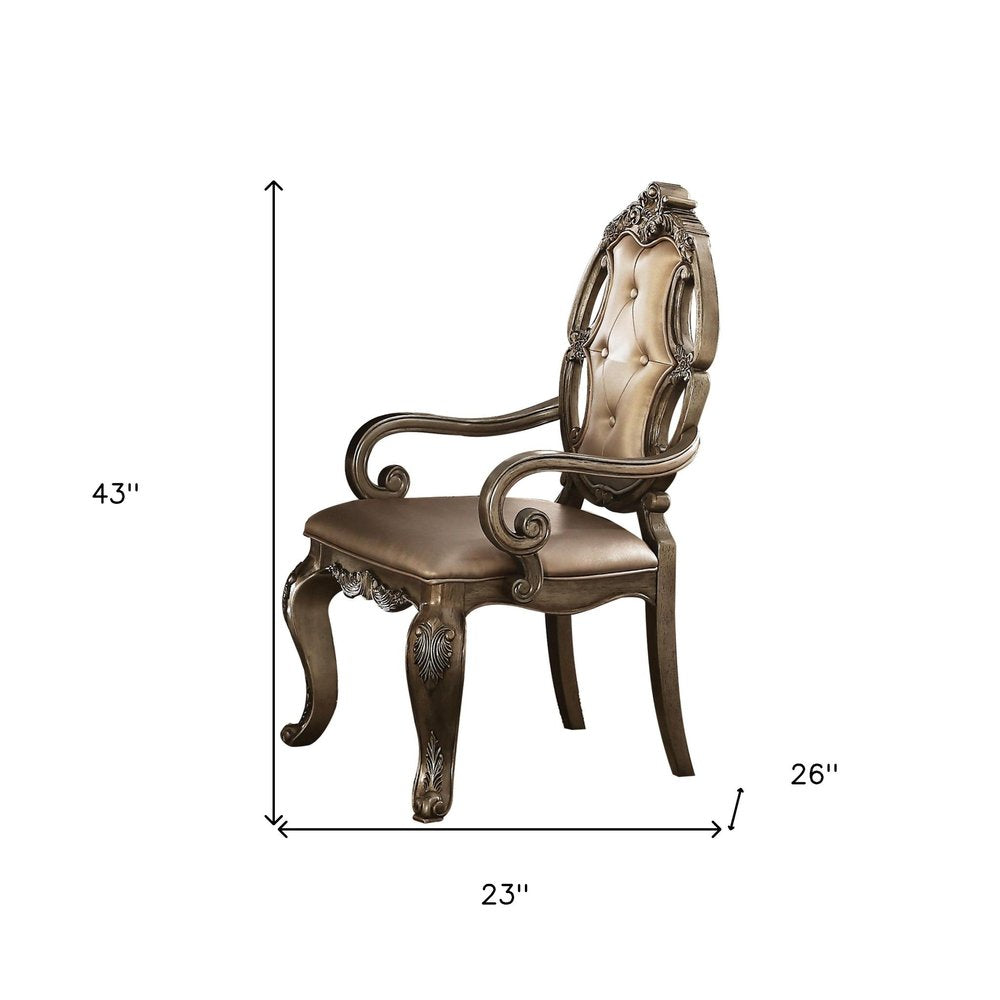 Set of Two Tufted Oak Upholstered Faux Leather And Solid Wood Dining Side Chairs