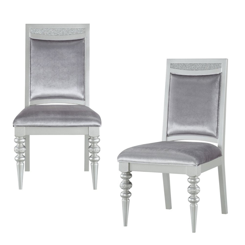Set of Two Platinum Fabric And Solid Wood Dining Side Chairs