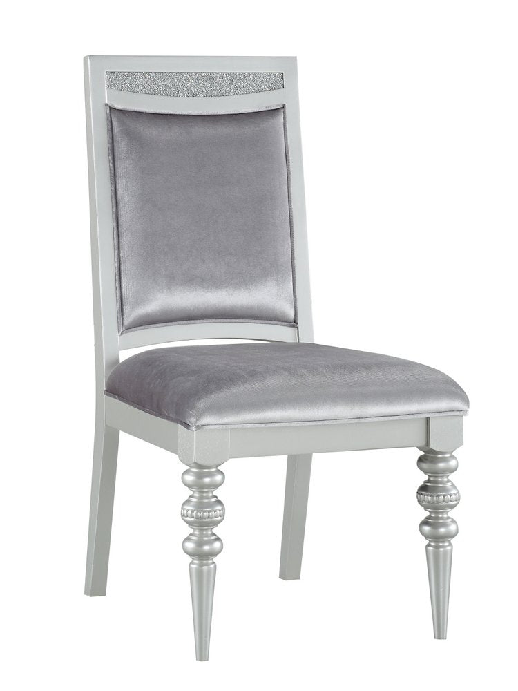 Set of Two Platinum Fabric And Solid Wood Dining Side Chairs