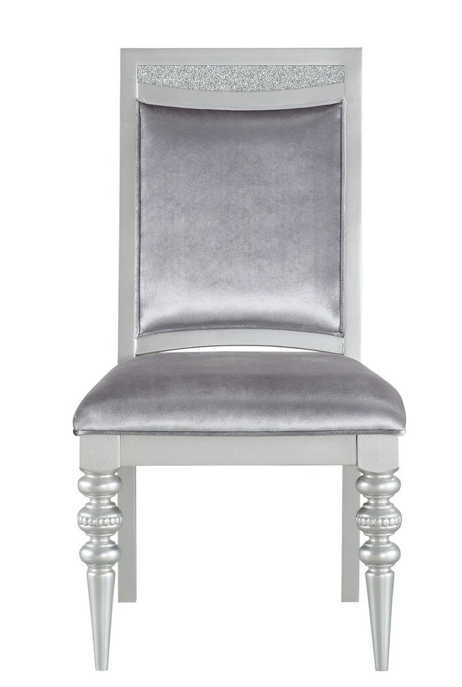Set of Two Platinum Fabric And Solid Wood Dining Side Chairs
