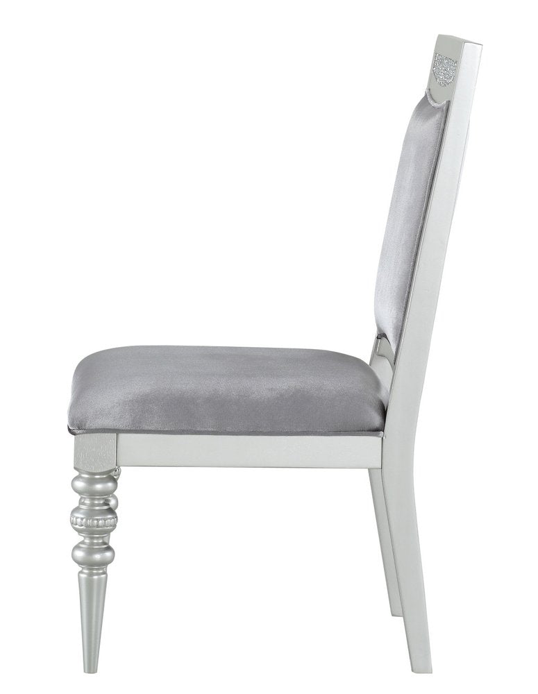 Set of Two Platinum Fabric And Solid Wood Dining Side Chairs