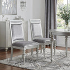 Set of Two Platinum Fabric And Solid Wood Dining Side Chairs