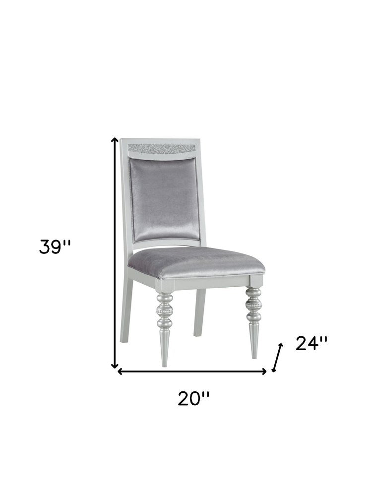 Set of Two Platinum Fabric And Solid Wood Dining Side Chairs