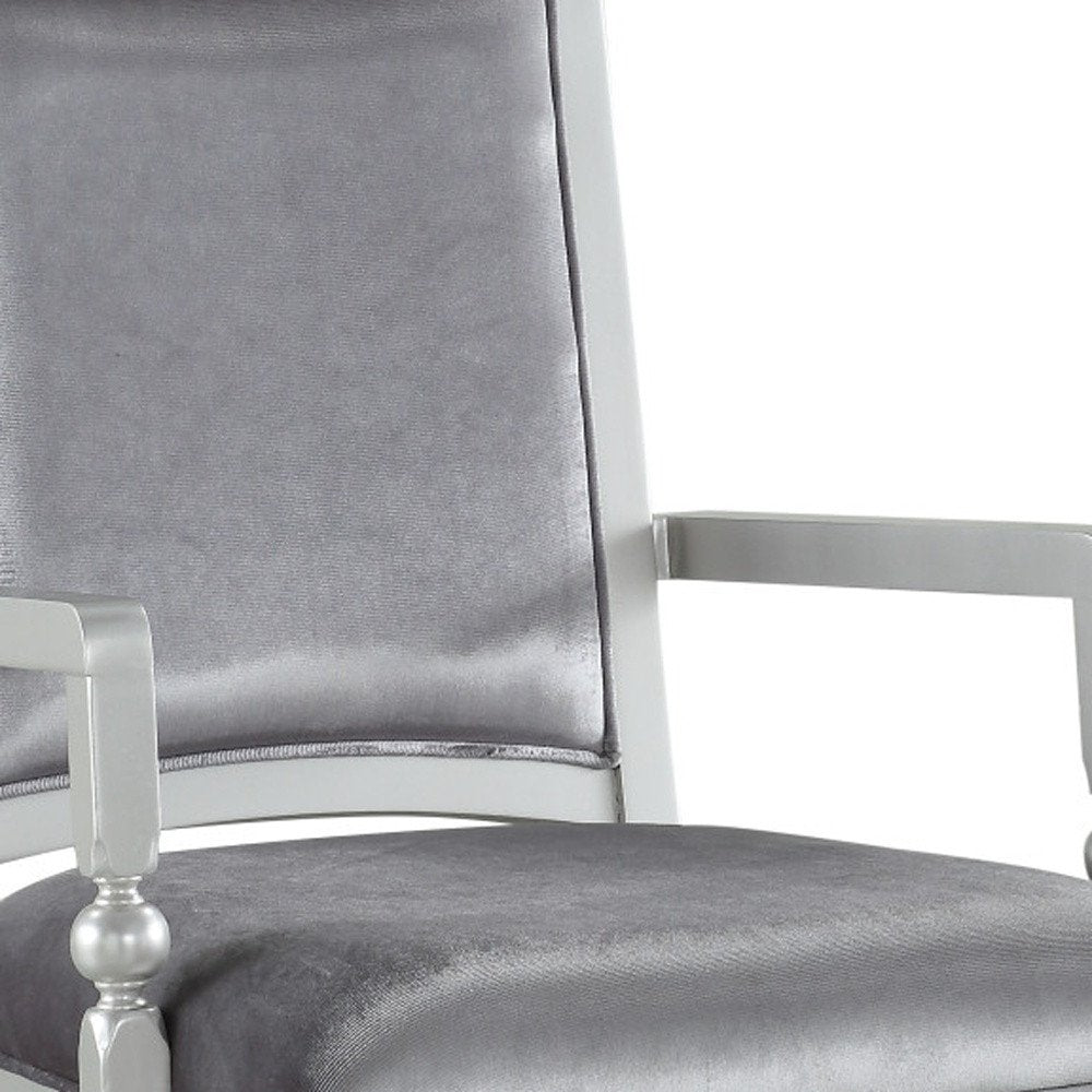 Set of Two Platinum Fabric And Solid Wood Dining Side Chairs