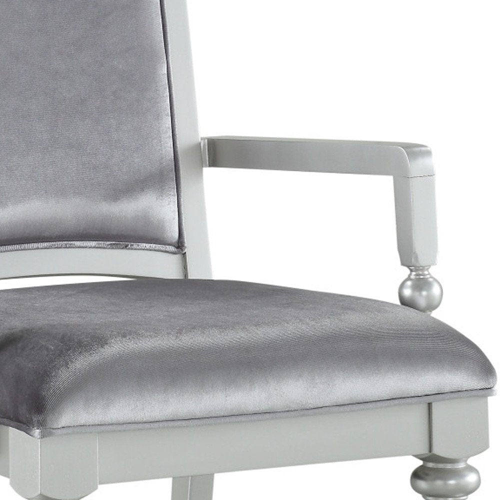 Set of Two Platinum Fabric And Solid Wood Dining Side Chairs