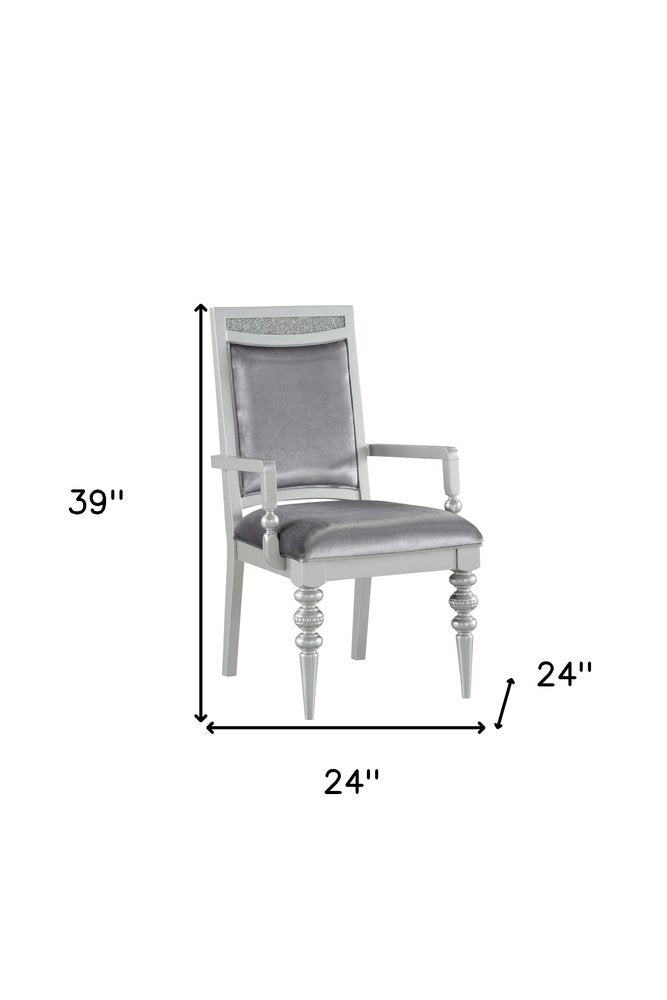 Set of Two Platinum Fabric And Solid Wood Dining Side Chairs