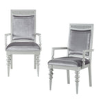 Set of Two Platinum Fabric And Solid Wood Dining Side Chairs