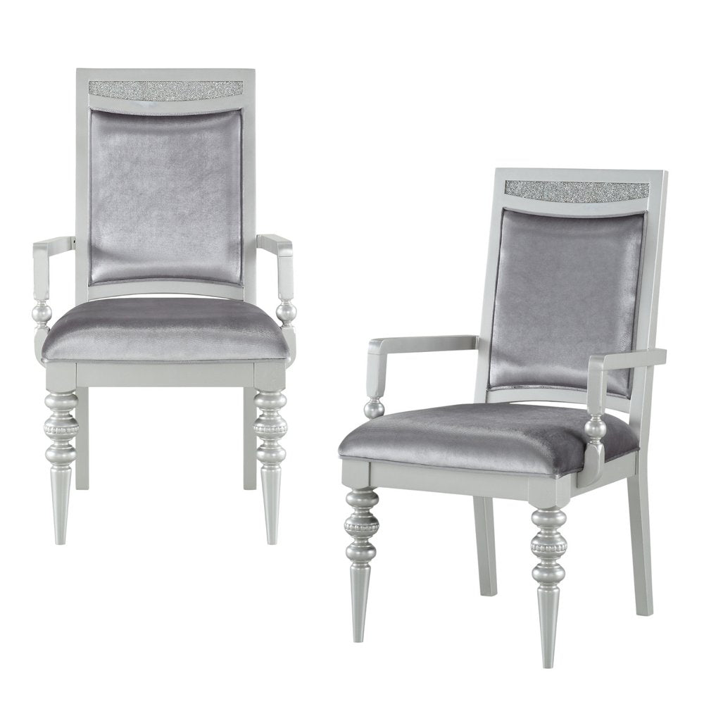 Set of Two Platinum Fabric And Solid Wood Dining Side Chairs