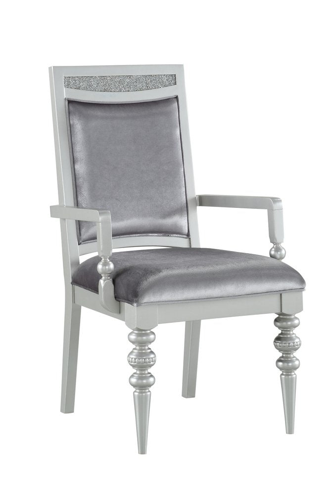 Set of Two Platinum Fabric And Solid Wood Dining Side Chairs