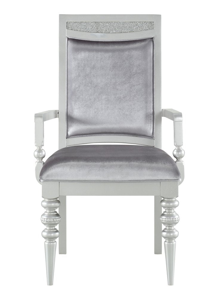 Set of Two Platinum Fabric And Solid Wood Dining Side Chairs