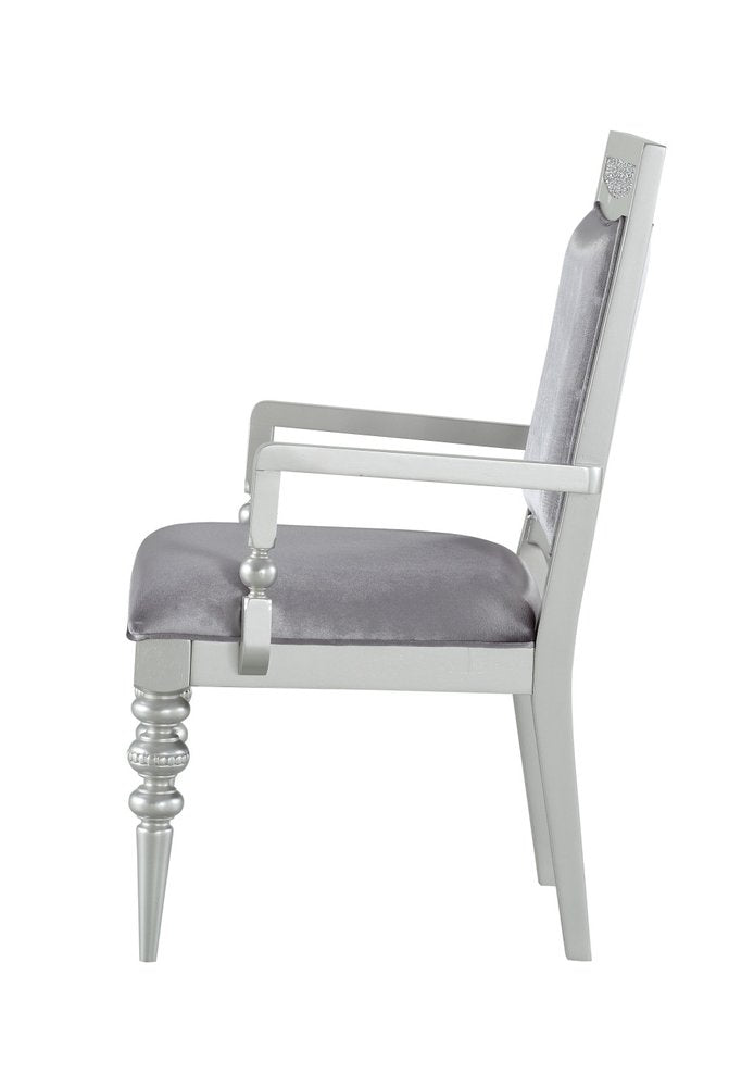 Set of Two Platinum Fabric And Solid Wood Dining Side Chairs