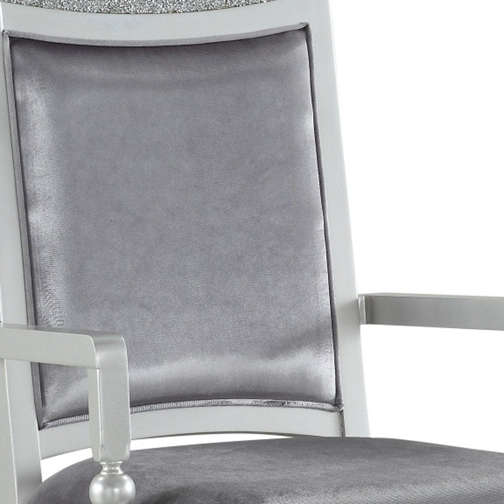 Set of Two Platinum Fabric And Solid Wood Dining Side Chairs