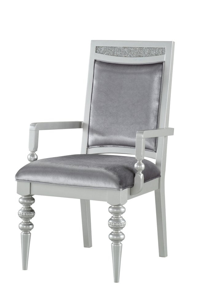 Set of Two Platinum Fabric And Solid Wood Dining Side Chairs