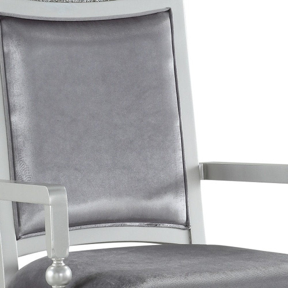 Set of Two Platinum Fabric And Solid Wood Dining Side Chairs