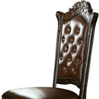 Set of Two Dark Brown And Mahogany Tufted Faux Leather And Solid Wood Queen Anne Back Dining Side Chairs