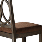 Set of Two Brown And Espresso Fabric And Solid Wood Open Back Dining Side Chairs