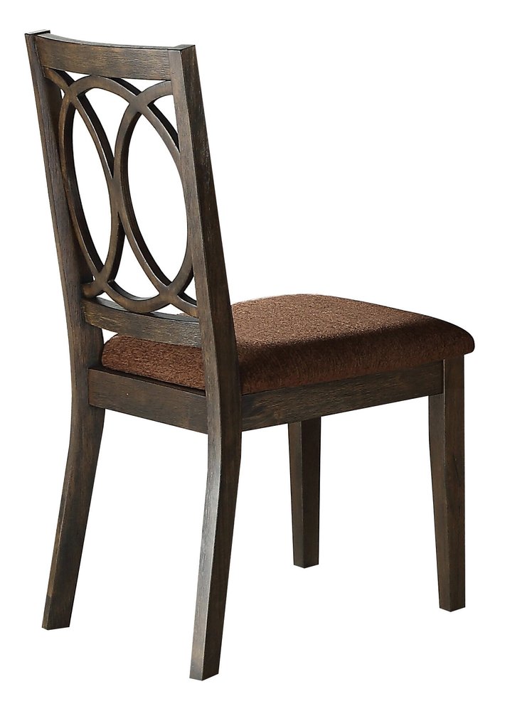Set of Two Brown And Espresso Fabric And Solid Wood Open Back Dining Side Chairs