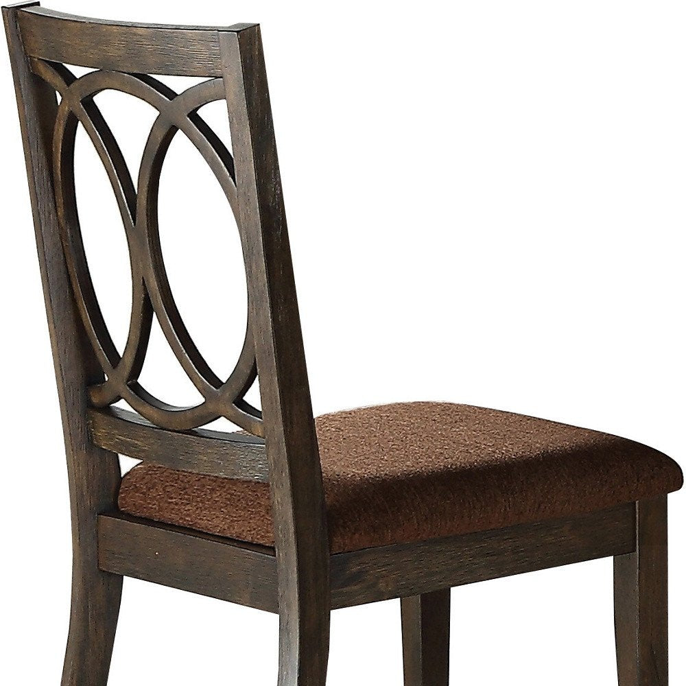 Set of Two Brown And Espresso Fabric And Solid Wood Open Back Dining Side Chairs