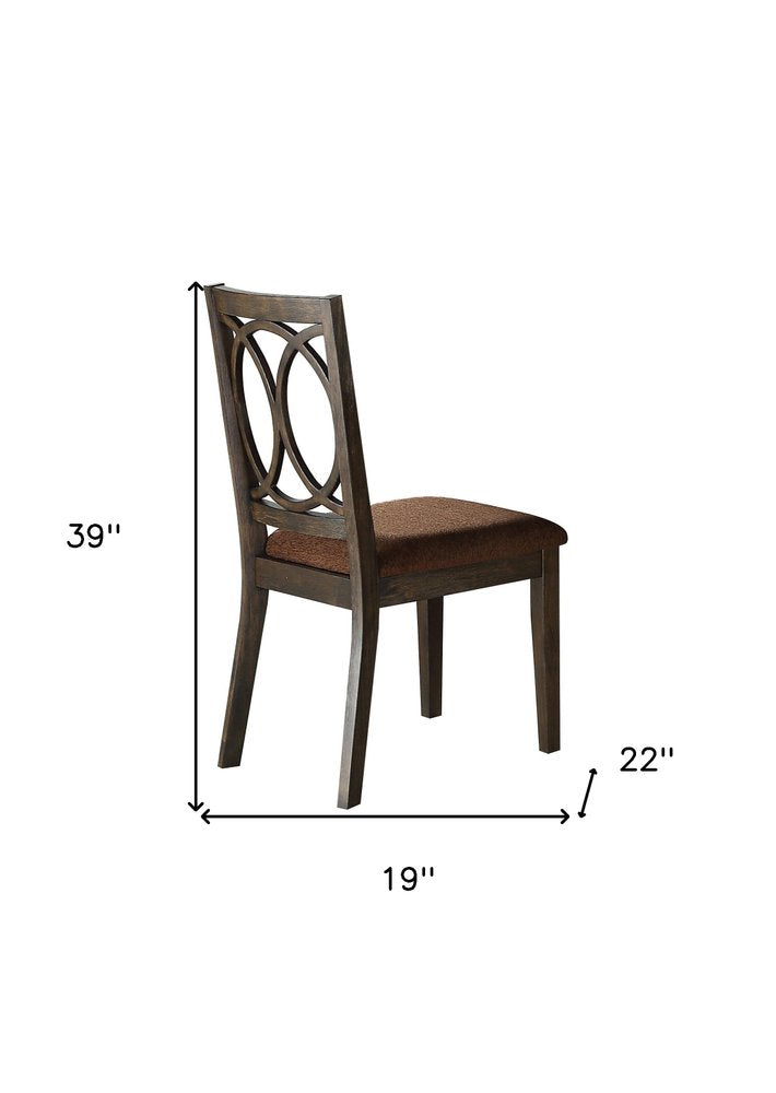 Set of Two Brown And Espresso Fabric And Solid Wood Open Back Dining Side Chairs