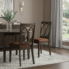 Set of Two Brown And Espresso Fabric And Solid Wood Open Back Dining Side Chairs
