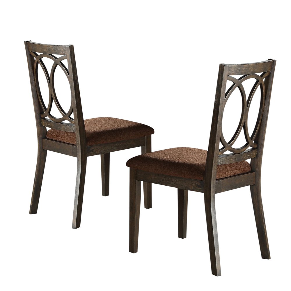 Set of Two Brown And Espresso Fabric And Solid Wood Open Back Dining Side Chairs