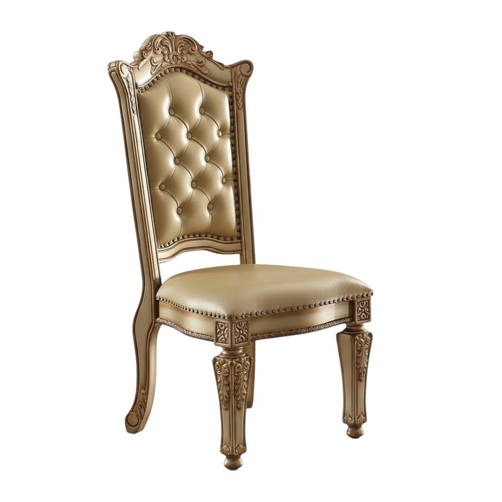 Set of Two Dark Brown And Mahogany Tufted Faux Leather And Solid Wood Queen Anne Back Dining Side Chairs
