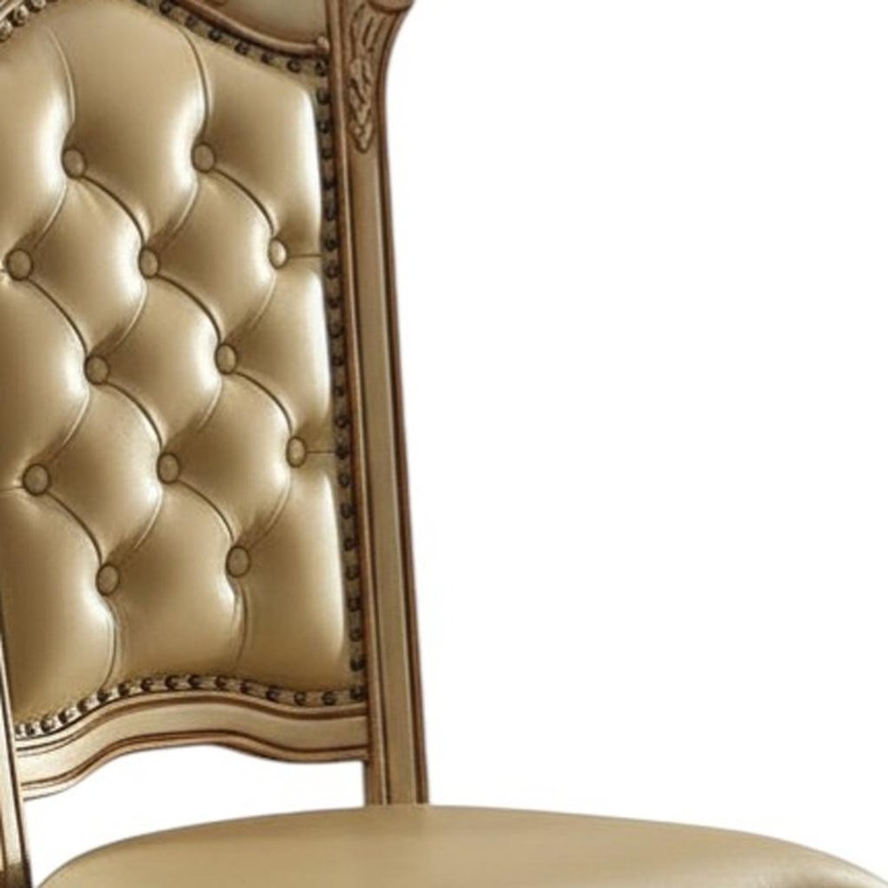 Set of Two Dark Brown And Mahogany Tufted Faux Leather And Solid Wood Queen Anne Back Dining Side Chairs