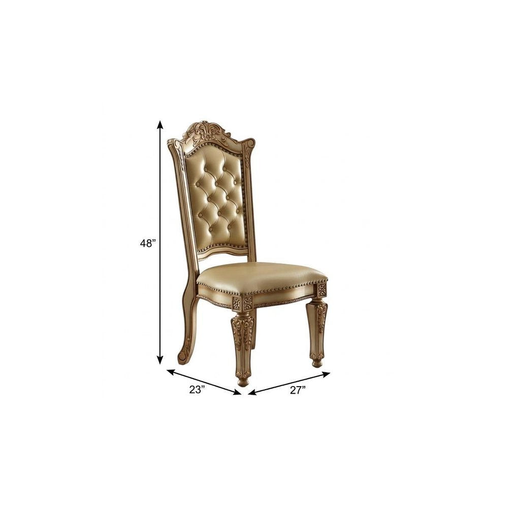 Set of Two Dark Brown And Mahogany Tufted Faux Leather And Solid Wood Queen Anne Back Dining Side Chairs