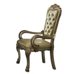 Set of Two Bone Tufted Faux Leather And Wood Dining Arm Chairs