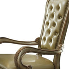 Set of Two Bone Tufted Faux Leather And Wood Dining Arm Chairs
