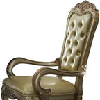 Set of Two Bone Tufted Faux Leather And Wood Dining Arm Chairs