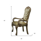 Set of Two Bone Tufted Faux Leather And Wood Dining Arm Chairs