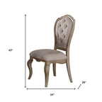 Set of Two Tufted Beige and Taupe Upholstered Fabric And Solid Wood Dining Side Chairs