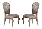 Set of Two Tufted Beige and Taupe Upholstered Fabric And Solid Wood Dining Side Chairs