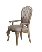 Set of Two Tufted Beige and Taupe Upholstered Fabric And Solid Wood Dining Side Chairs
