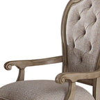 Set of Two Tufted Beige and Taupe Upholstered Fabric And Solid Wood Dining Side Chairs