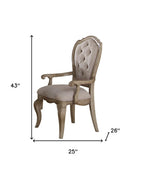 Set of Two Tufted Beige and Taupe Upholstered Fabric And Solid Wood Dining Side Chairs