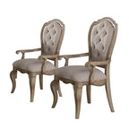 Set of Two Tufted Beige and Taupe Upholstered Fabric And Solid Wood Dining Side Chairs
