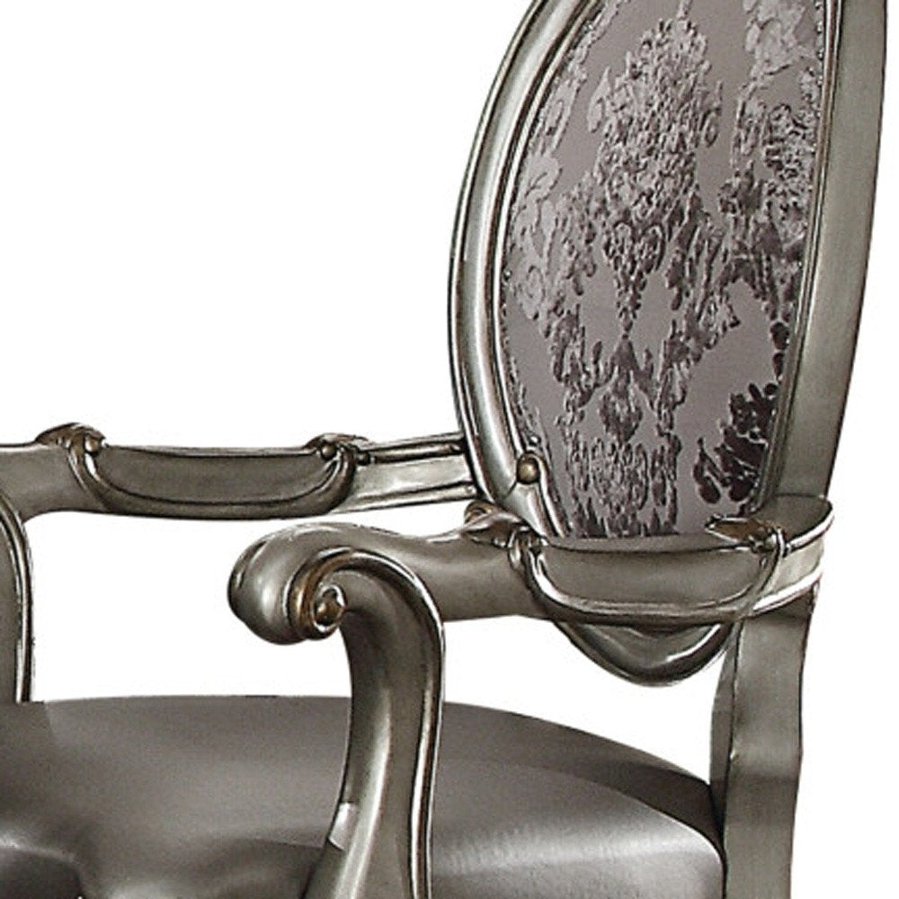 Set of Two Silver and Platinum Upholstered Faux Leather And Solid Wood King Louis Back Dining Side Chairs
