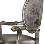 Set of Two Silver and Platinum Upholstered Faux Leather And Solid Wood King Louis Back Dining Side Chairs
