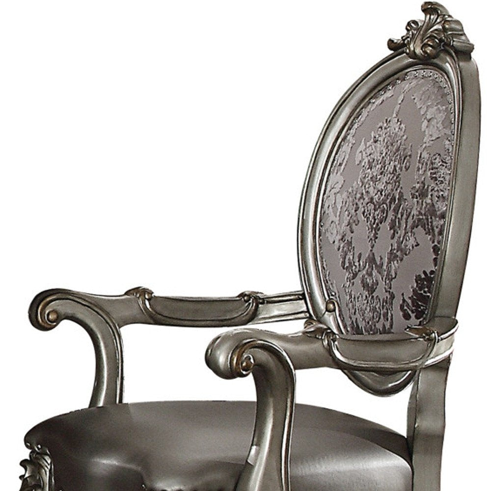 Set of Two Silver and Platinum Upholstered Faux Leather And Solid Wood King Louis Back Dining Side Chairs