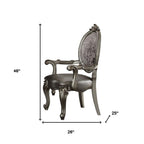 Set of Two Silver and Platinum Upholstered Faux Leather And Solid Wood King Louis Back Dining Side Chairs