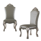 Set of Two Gray And Bone Tufted Faux Leather And Solid Wood Dining Side Chairs